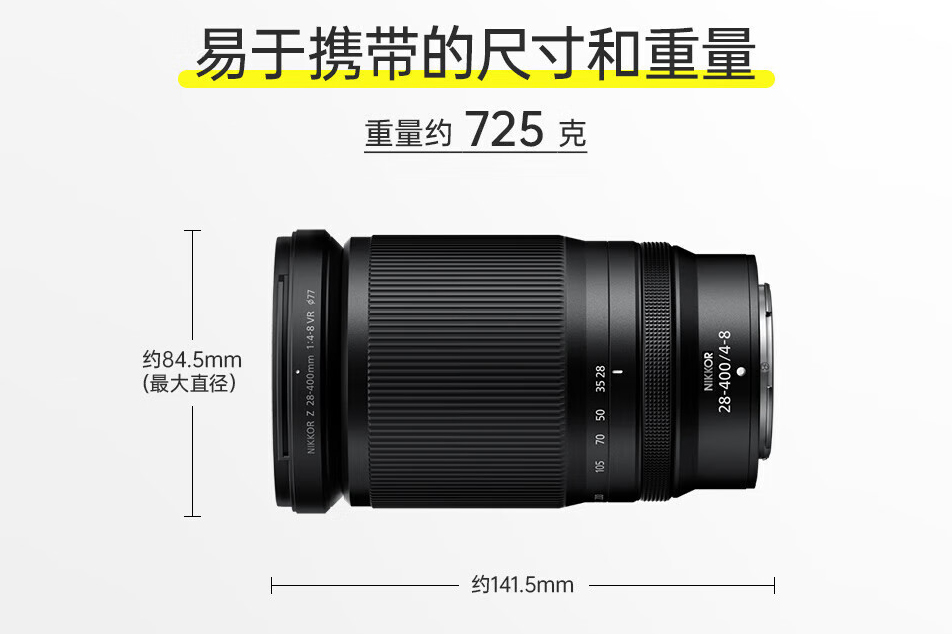 轻质便携大变焦镜头 尼克尔Z 28-400mm f/4-8 VR售9439元