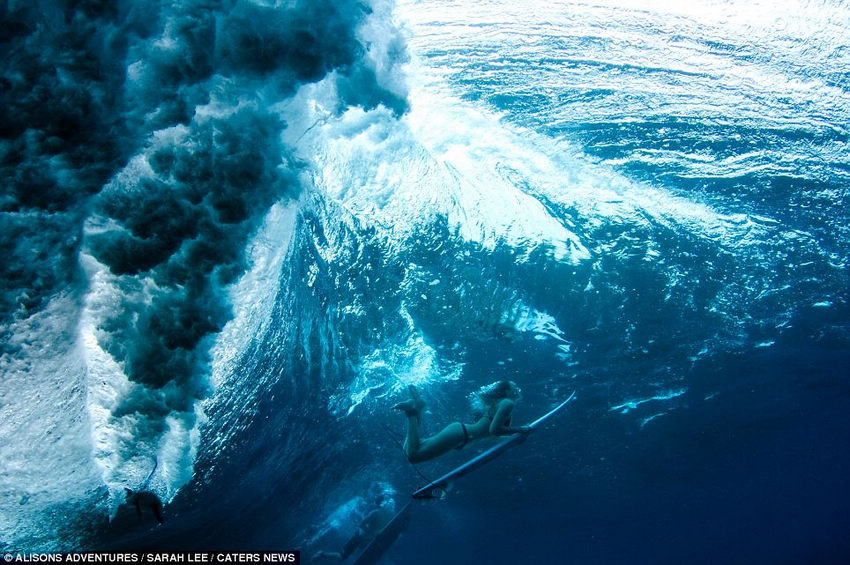 美女冲浪者海底逐波展示曼妙身姿
