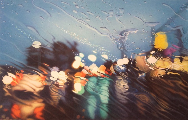 胜似摄影 画家绘制挡风玻璃超逼真雨水