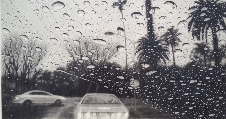 胜似摄影 画家绘制挡风玻璃超逼真雨水