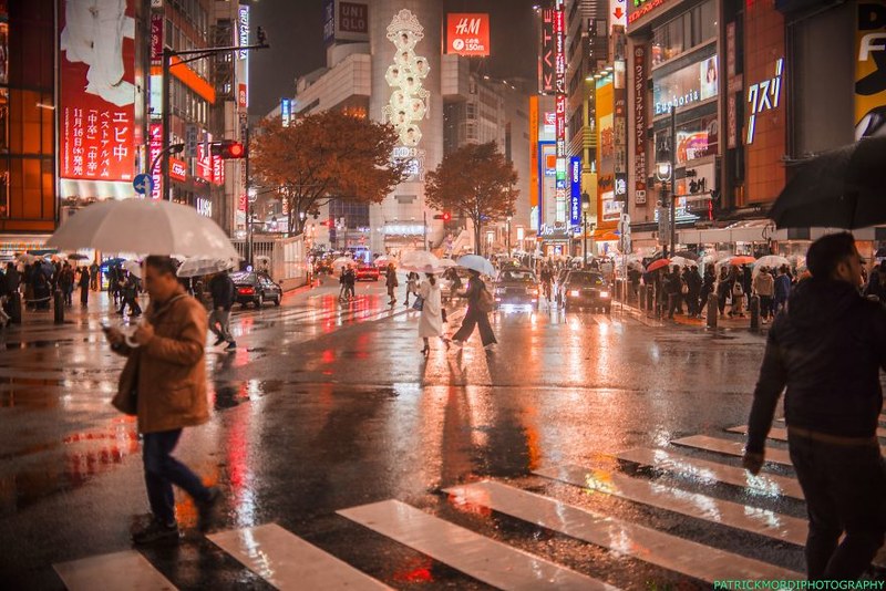 夜幕东京城的雨后 感觉热闹与宁静并存的大都市