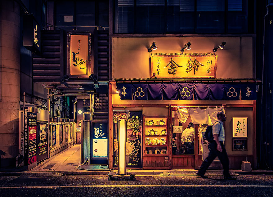 纸醉金迷的日本街头 昏黄幽暗的夜间都市