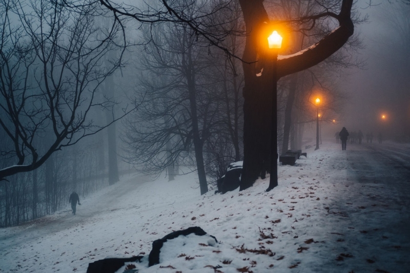 寒冷雪夜的伤感 静谧孤独的冬日街景 