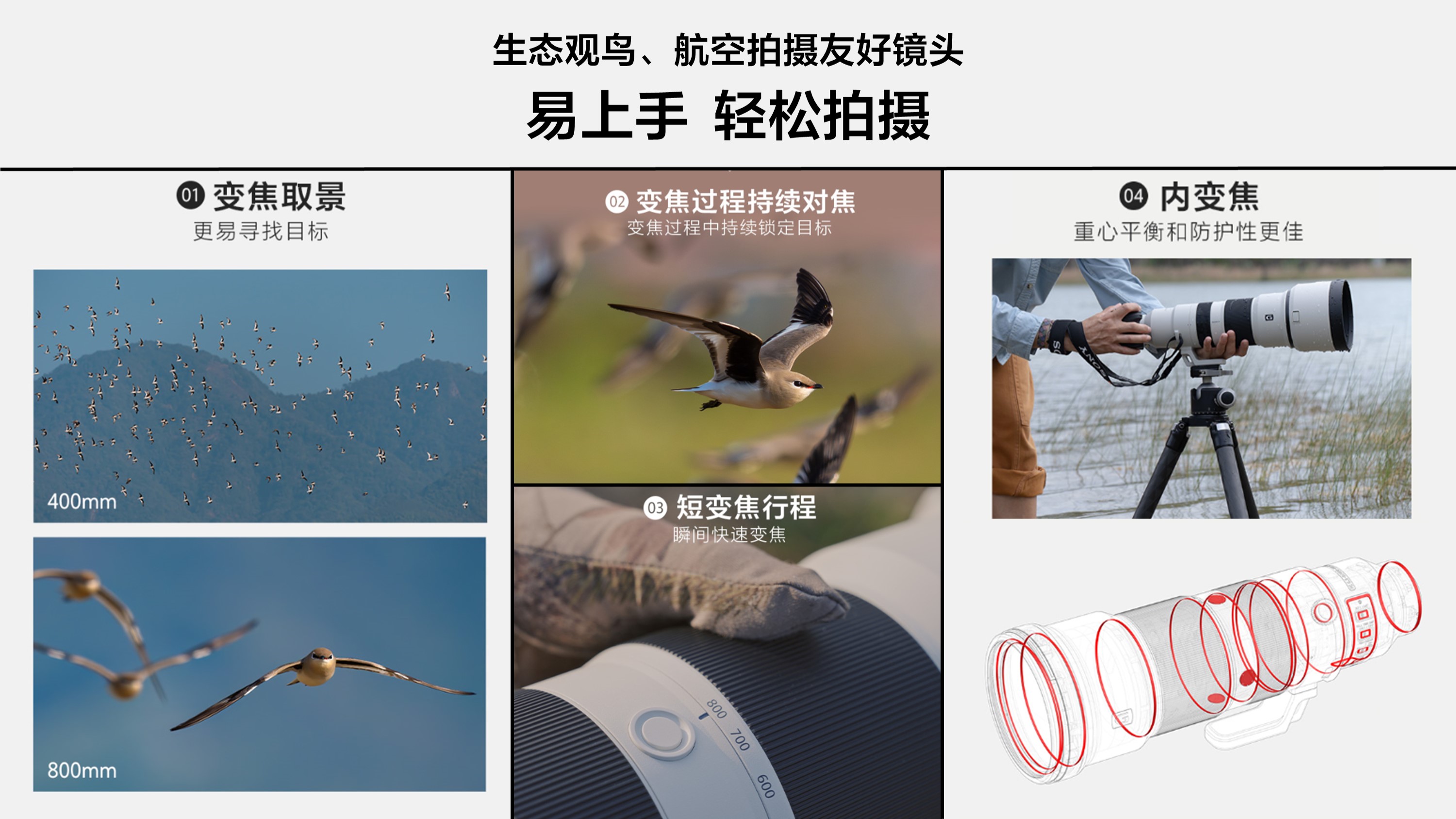索尼首款800mm超远摄变焦G镜头FE 400-800mm F6.3-8 G OSS 及全画幅大光圈超广角定焦镜头FE 16mm F1.8 G发布
