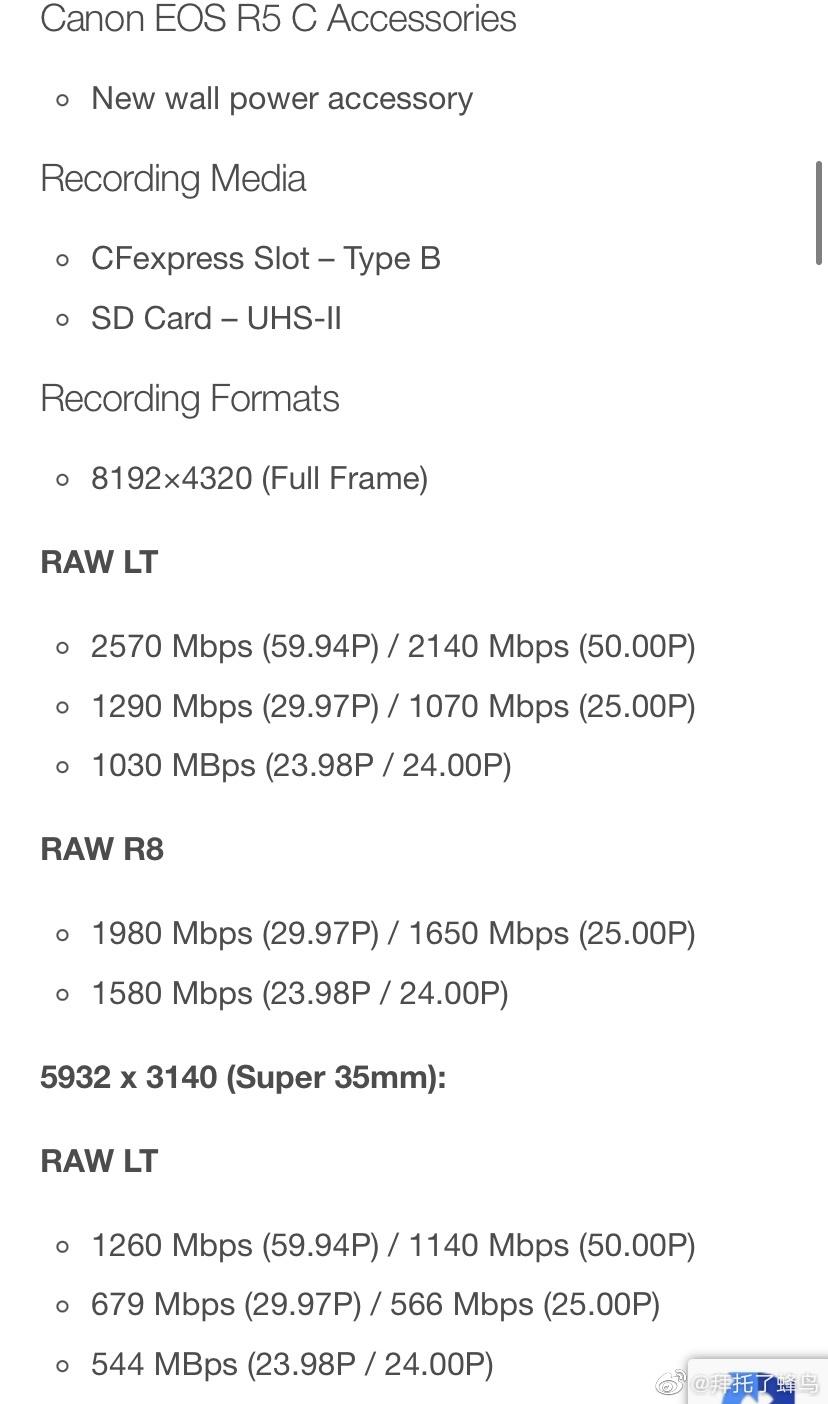 8K60P RAW内录 佳能R5C最新参数