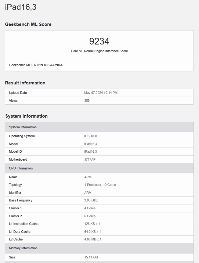 ¿iPad ProGeekbench10M4оƬƵʴ2.93GHz