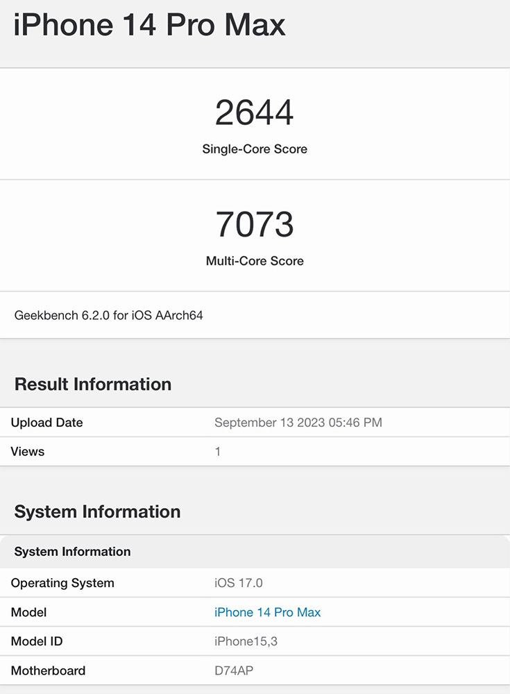 苹果A17 Pro芯片Geekbench跑分曝光 较A16提升约10%左右