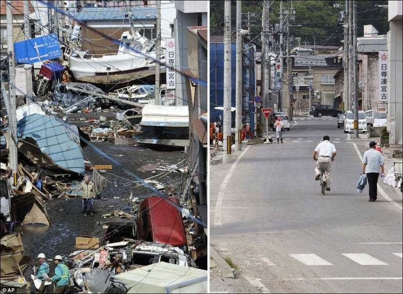 日本海啸灾区重建对比照片