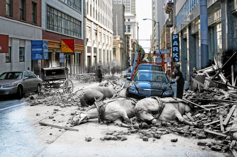 城市照玩拼贴：旧金山地震的昨天与今天