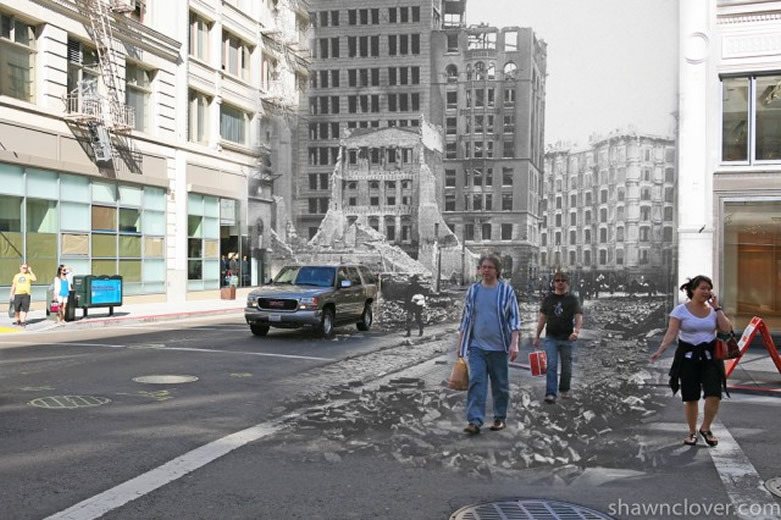 城市照玩拼贴：旧金山地震的昨天与今天